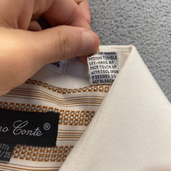 Bruno Conte Men's Button Up French Cuff Dress Shirt 17 1/2 34/35 Orange Striped - Picture 6 of 11